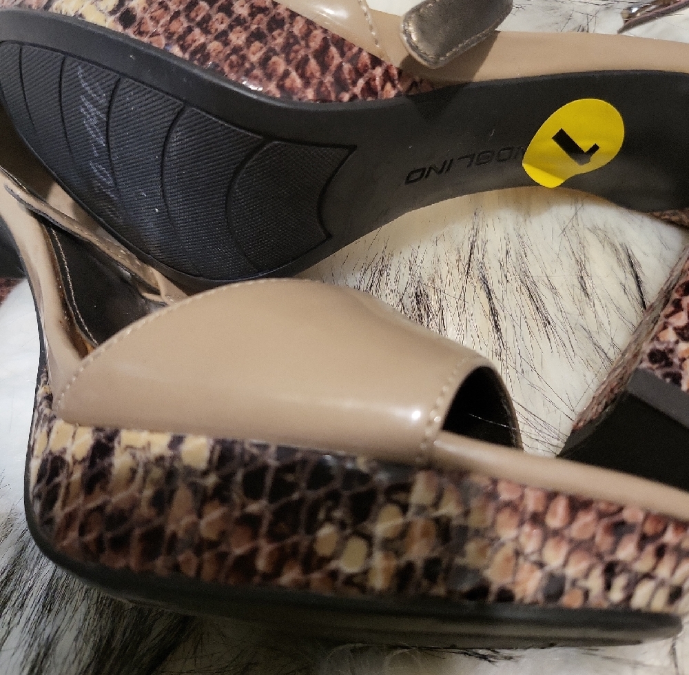 Nine West Beige and Brown Snake-Print Open-Toe Heels